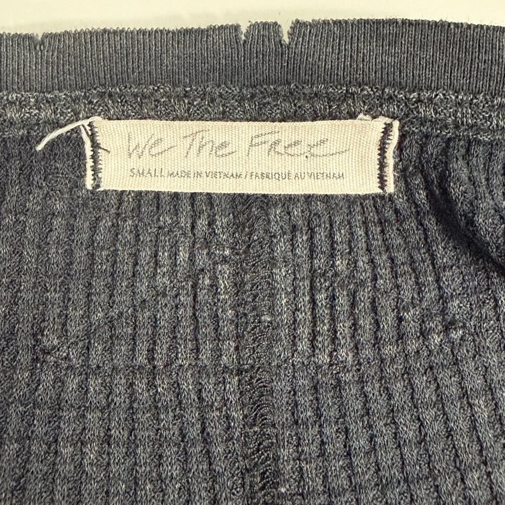We The Free Buttercup Waffle Knit Pullover Womens S Black Cotton Blend V Neck - Picture 5 of 14